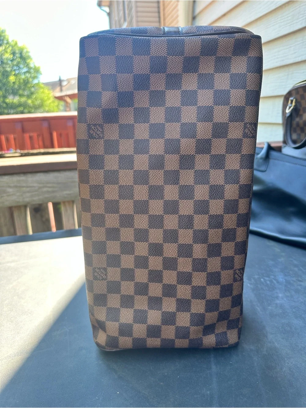 Louis Vuitton Brown Damier Ebene Check Tote with Gold Hardware